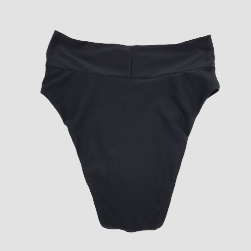 Aerie Womens Medium High Cut Cheeky Crossover Bikini Bottom Black Stretch Lined - Picture 7 of 10